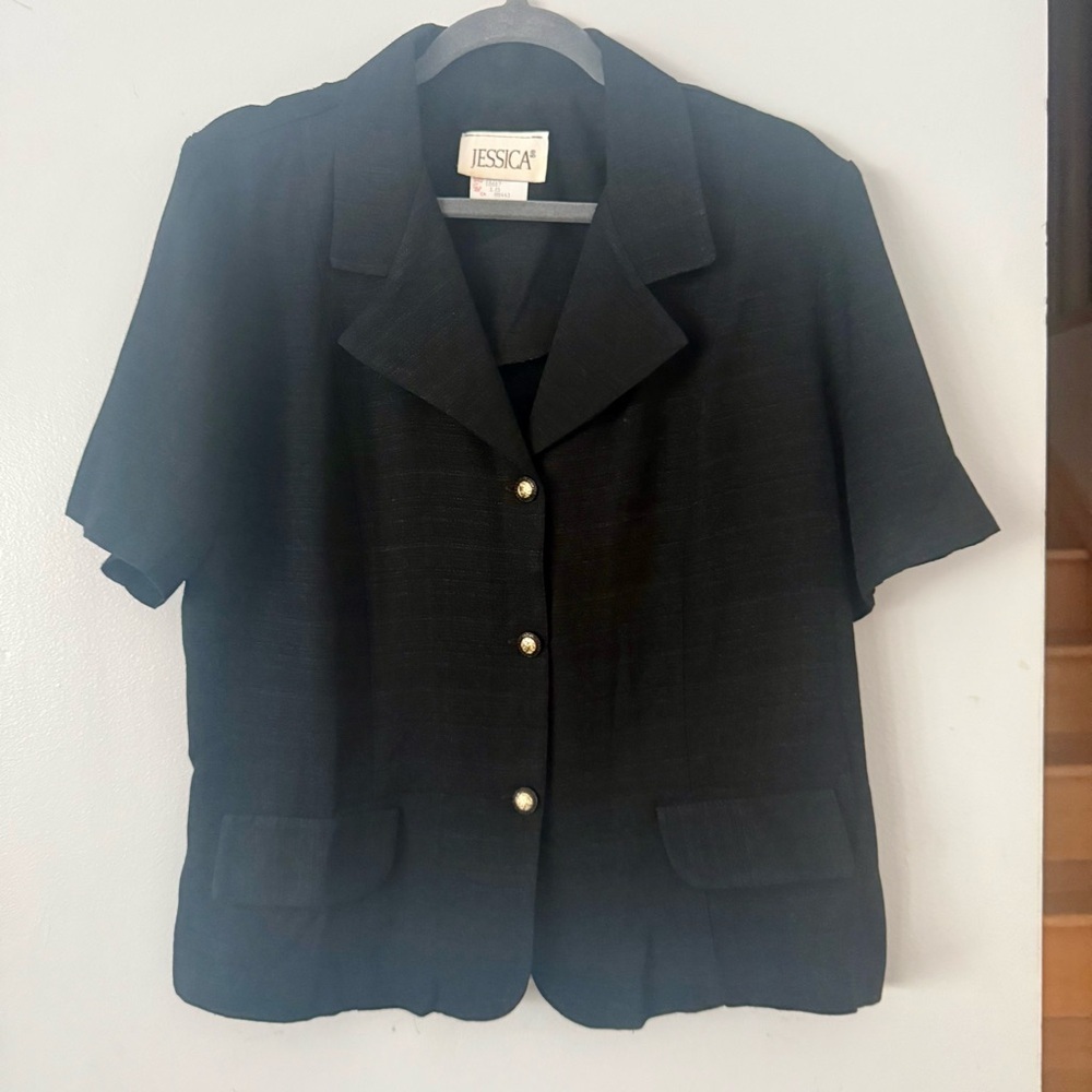Vintage Jessica Black Blazer with Gold Accents PLUS SIZE
